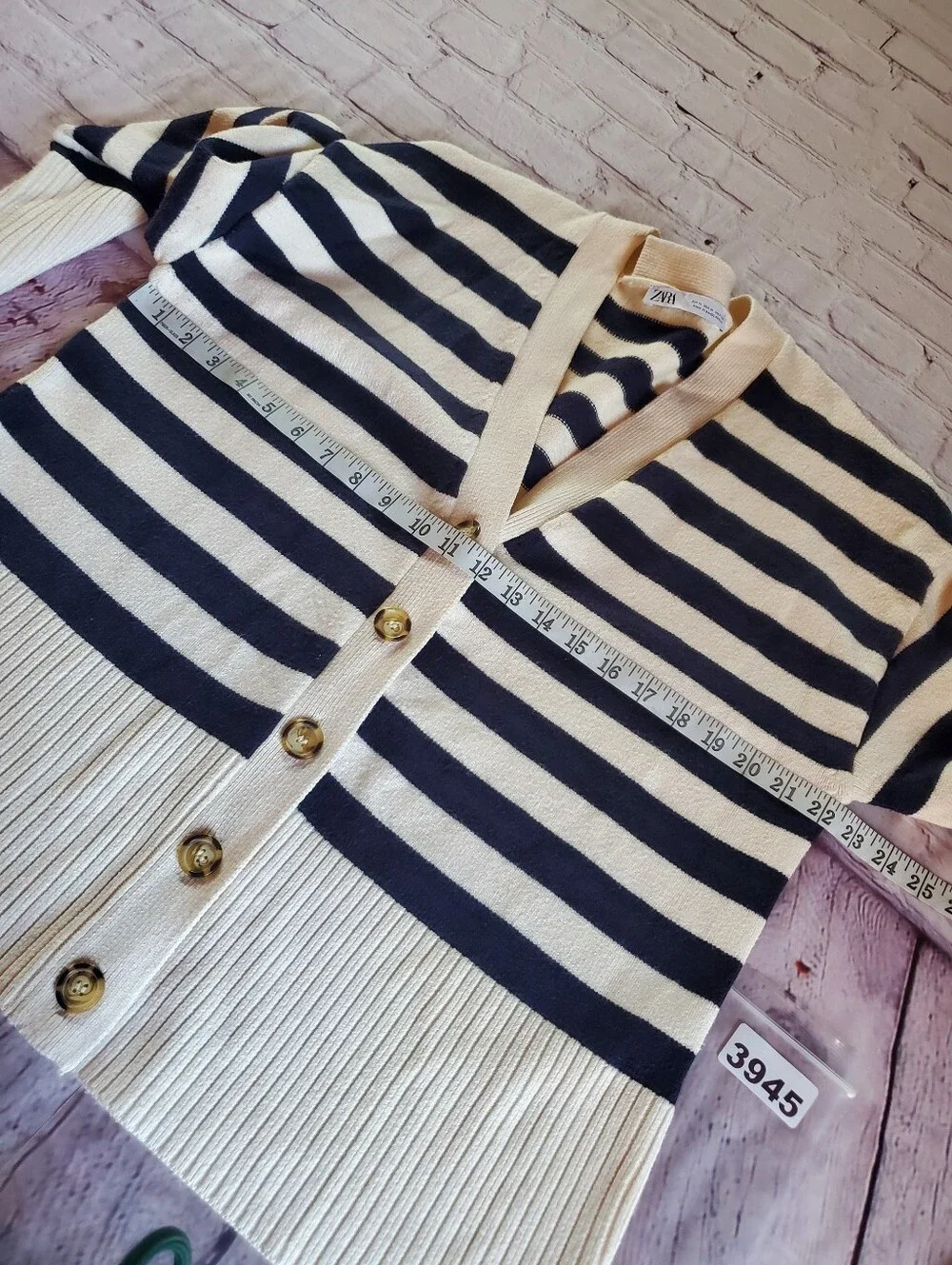 Zara Striped V-neck Buttoned Knit Cardigan Nautical Preppy Oversized Medium